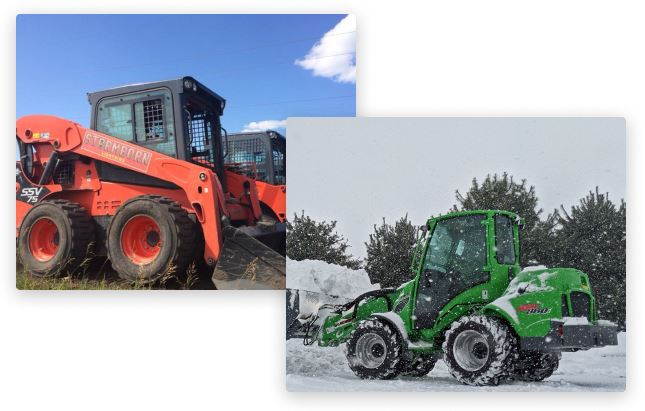 red and green skid steers